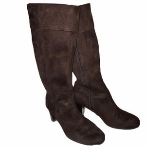 Predictions Brown Faux Suede Knee High Boots Side Zip Strap Detail Size: 8.5 W